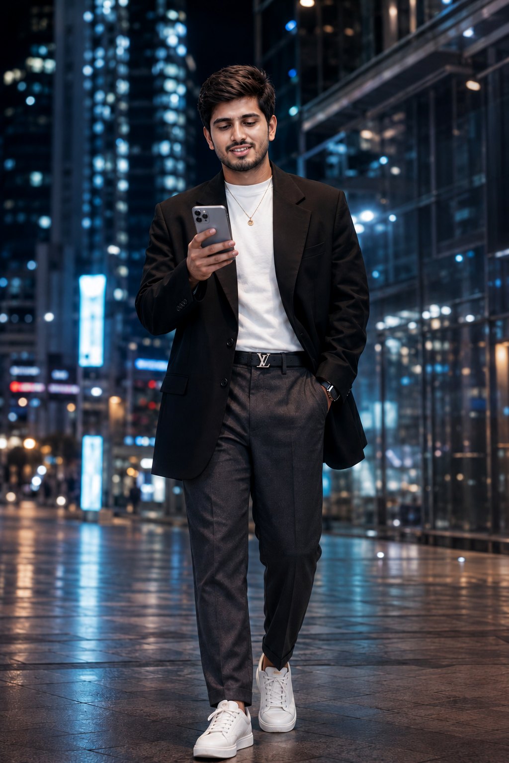 Akhil Raj Vadde walking through a city at night